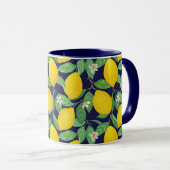 Yellow Green Navy Blue Lemon Muster Tasse (VorderseiteRechts)