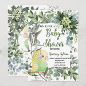 Yellow Green Parakeet Bird Watercolor Babydusche Einladung (Vorne/Hinten)