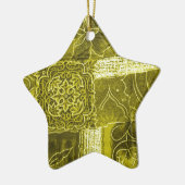 Yellow Green Patchwork Stoff Textur Keramik Ornament (Links)