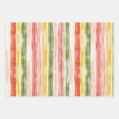 Yellow Green Pink Orange Stripes Leaves Birthday Geschenkpapier Set (Vorderseite)