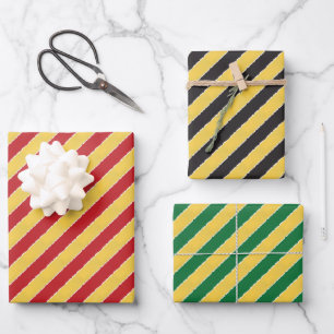 Yellow Green Red Stripes Imitate drehen Weihnachte Geschenkpapier Set