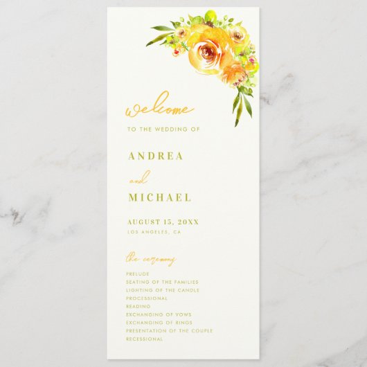 Yellow Green Summer Floral Vibrant Bloom Wedding Programm (Vorderseite)
