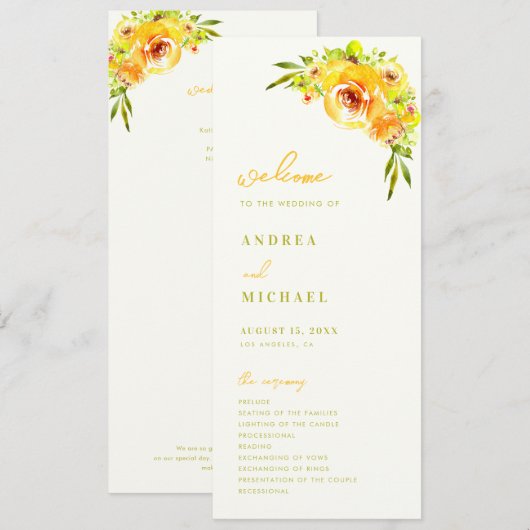 Yellow Green Summer Floral Vibrant Bloom Wedding Programm (Vorne/Hinten)