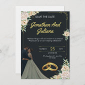 Yellow & Green Vintage Wedding Invitation Einladung (Vorne/Hinten)