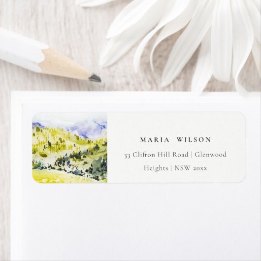 Yellow Green Watercolor Landschaft Hills Adresse (Insitu)