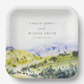 Yellow Green Watercolor Landschaft Hills Weddin Pappteller (Vorderseite)