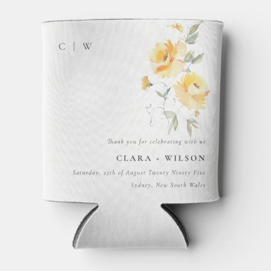 Yellow Green Watercolor Rose Blume Hochzeit Dosenkühler (Vorderseite)