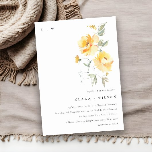 Yellow Green Watercolor Rose Blume Hochzeit Einladung