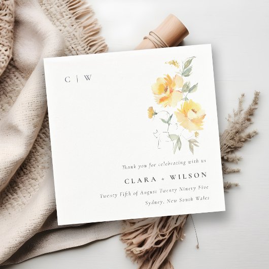 Yellow Green Watercolor Rose Blume Hochzeit Serviette