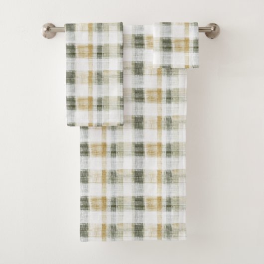 Yellow Green White Plaid Stripes Badhandtuch Set (Insitu)