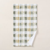 Yellow Green White Plaid Stripes Badhandtuch Set (Handtuch)
