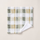 Yellow Green White Plaid Stripes Badhandtuch Set (Waschlappen)