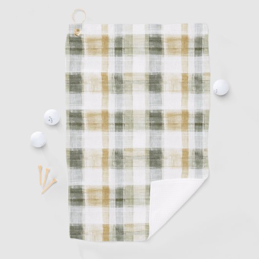 Yellow Green White Plaid Stripes Golfhandtuch (Insitu)
