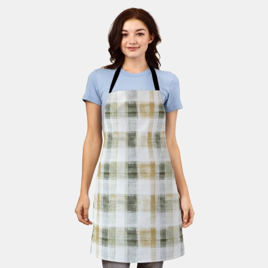 Yellow Green White Plaid Stripes Schürze (Getragen)