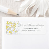 Yellow Grey Abstrakt Floral Wedding Rücksendeadres (Insitu)