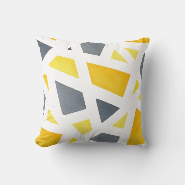 Yellow Grey Abstrakt Geometric Kissen (Vorderseite)