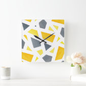 Yellow Grey Abstrakt Geometric Quadratische Wanduhr (Zuhause)