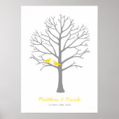 Yellow Grey Birds Fingerprint Tree Wedding Poster (Vorne)
