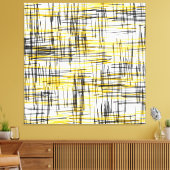 'Yellow Grey Black Scribbles' Wasserfarbe Abstrakt Leinwanddruck (Insitu (Wohnzimmer))