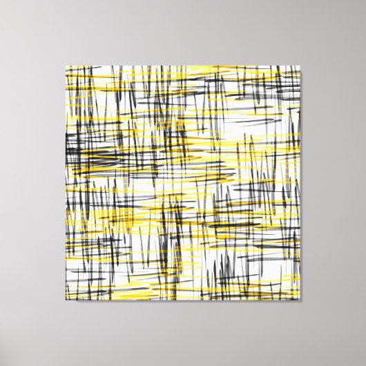 'Yellow Grey Black Scribbles' Wasserfarbe Abstrakt Leinwanddruck (Vorderseite)