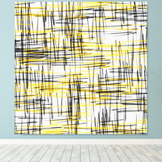 'Yellow Grey Black Scribbles' Wasserfarbe Abstrakt Leinwanddruck (Insitu (Holzboden))