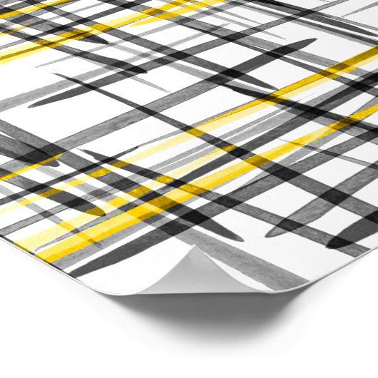'Yellow Grey Black Scribbles' Wasserfarbe Abstrakt Poster (Ecke)