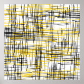 'Yellow Grey Black Scribbles' Wasserfarbe Abstrakt Poster (Vorne)