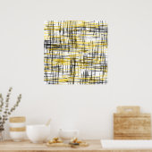 'Yellow Grey Black Scribbles' Wasserfarbe Abstrakt Poster (Küche)