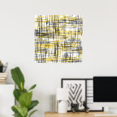 'Yellow Grey Black Scribbles' Wasserfarbe Abstrakt Poster (Heimbüro)