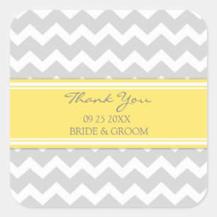 Yellow Grey Chevron Thank You Wedding Favor Tags Quadratischer Aufkleber