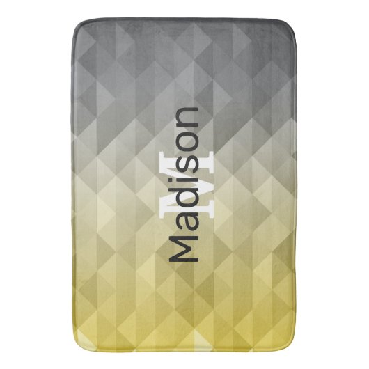Yellow Grey Cool Ombre Geometric pattern Monogram Badematte (Vorderseite Vertikal)