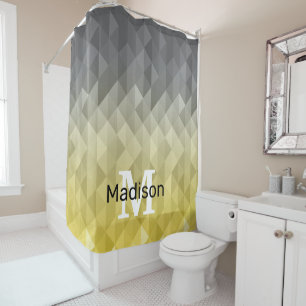 Yellow Grey Cool Ombre Geometric pattern Monogram Duschvorhang