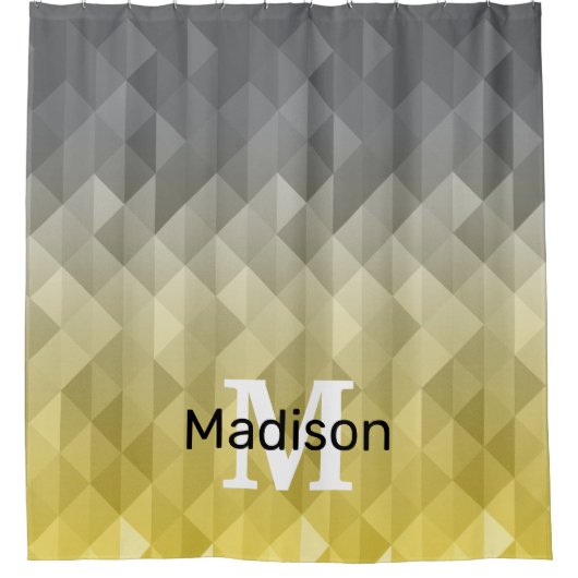 Yellow Grey Cool Ombre Geometric pattern Monogram Duschvorhang (Vorderseite)