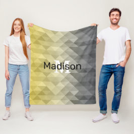 Yellow Grey Cool Ombre Geometric pattern Monogram Fleecedecke