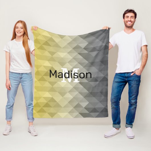 Yellow Grey Cool Ombre Geometric pattern Monogram Fleecedecke (Beispiel)