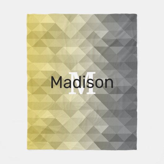 Yellow Grey Cool Ombre Geometric pattern Monogram Fleecedecke (Vorderseite)