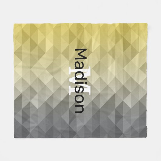 Yellow Grey Cool Ombre Geometric pattern Monogram Fleecedecke (Vorderseite (Horizontal))