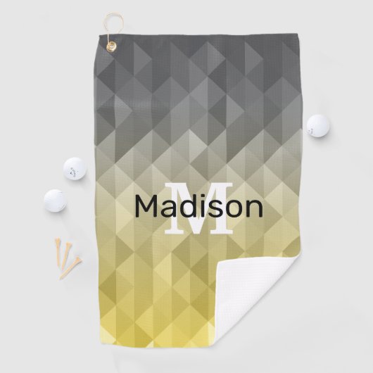 Yellow Grey Cool Ombre Geometric pattern Monogram Golfhandtuch (Insitu)