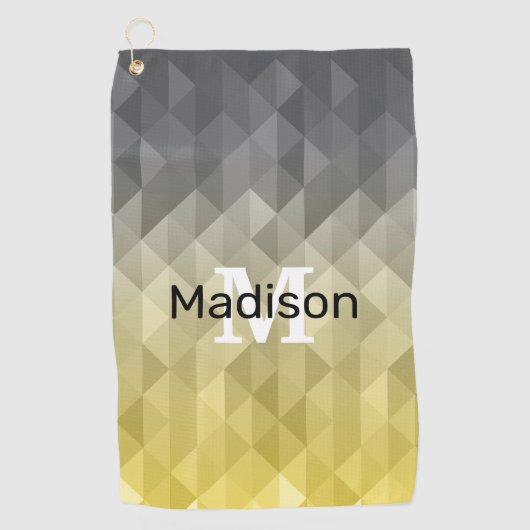 Yellow Grey Cool Ombre Geometric pattern Monogram Golfhandtuch (Vorderseite)