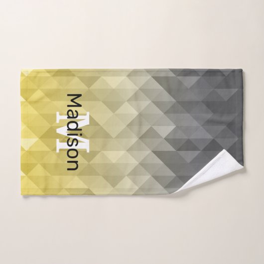 Yellow Grey Cool Ombre Geometric pattern Monogram Handtuch (Handtuch)