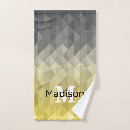 Yellow Grey Cool Ombre Geometric pattern Monogram Handtuch (Handtuch)