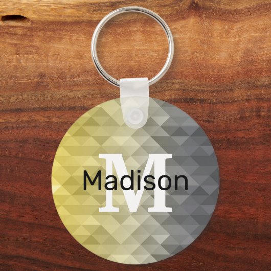 Yellow Grey Cool Ombre Geometric pattern Monogram Schlüsselanhänger (Rückseite)