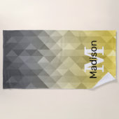 Yellow Grey Cool Ombre Geometric pattern Monogram Strandtuch (Vorderseite)