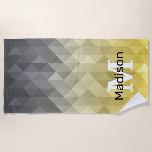 Yellow Grey Cool Ombre Geometric pattern Monogram Strandtuch (Vorderseite)