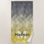 Yellow Grey Cool Ombre Geometric pattern Monogram Strandtuch (Vorderseite)