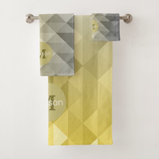 Yellow Grey Cool Ombre Geometric pattern Moonogram Badhandtuch Set (Insitu)
