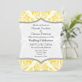 Yellow Grey Damask Bracket Wedite Invite Einladung (Stehend Vorderseite)