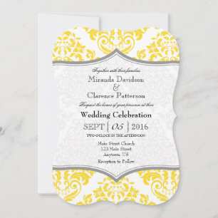 Yellow Grey Damask Bracket Wedite Invite Einladung