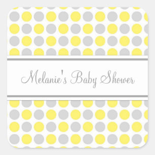 Yellow Grey Dots Baby Dusche Pflegeaufkleber Quadratischer Aufkleber
