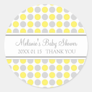 Yellow Grey Dots Baby Dusche Pflegeaufkleber Runder Aufkleber